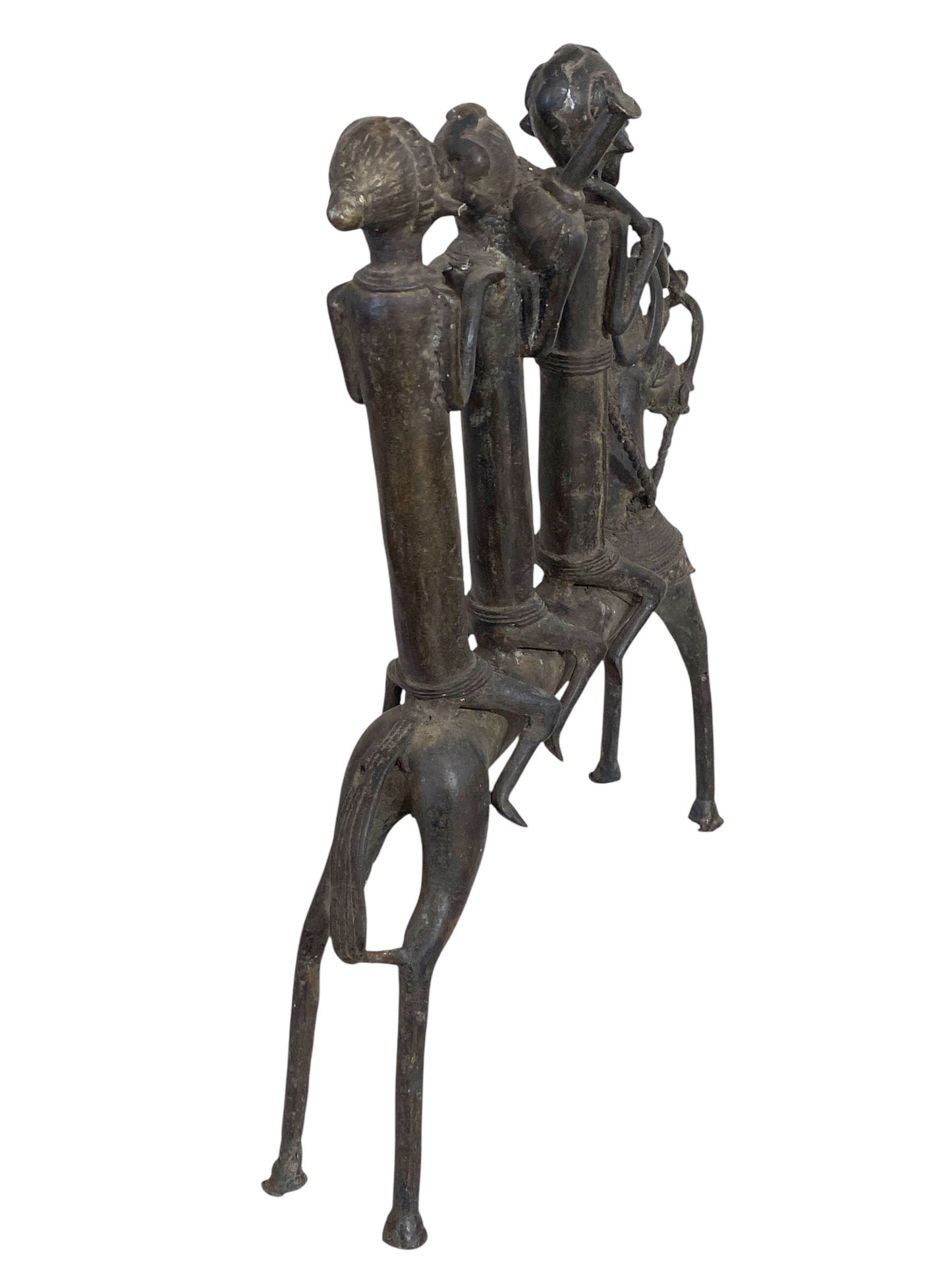 #6262 LG African Kotoko Bronze Horseman W/ 3 Companions 17" H Chad