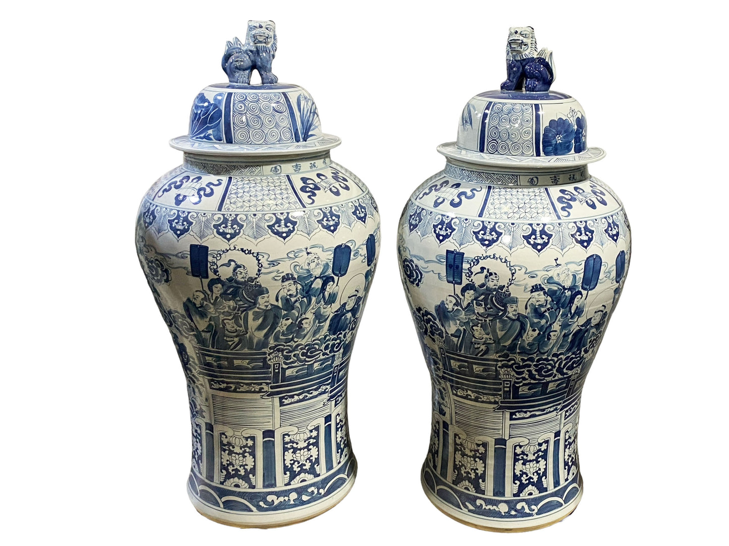 #6151 Mansion Size Chinoiserie Blue and White Porcelain Ginger Jars 47" H S/2