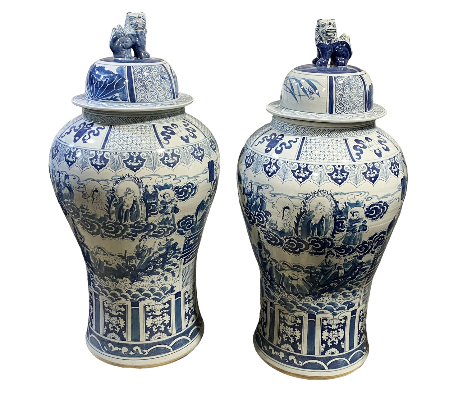 #6151 Mansion Size Chinoiserie Blue and White Porcelain Ginger Jars 47" H S/2