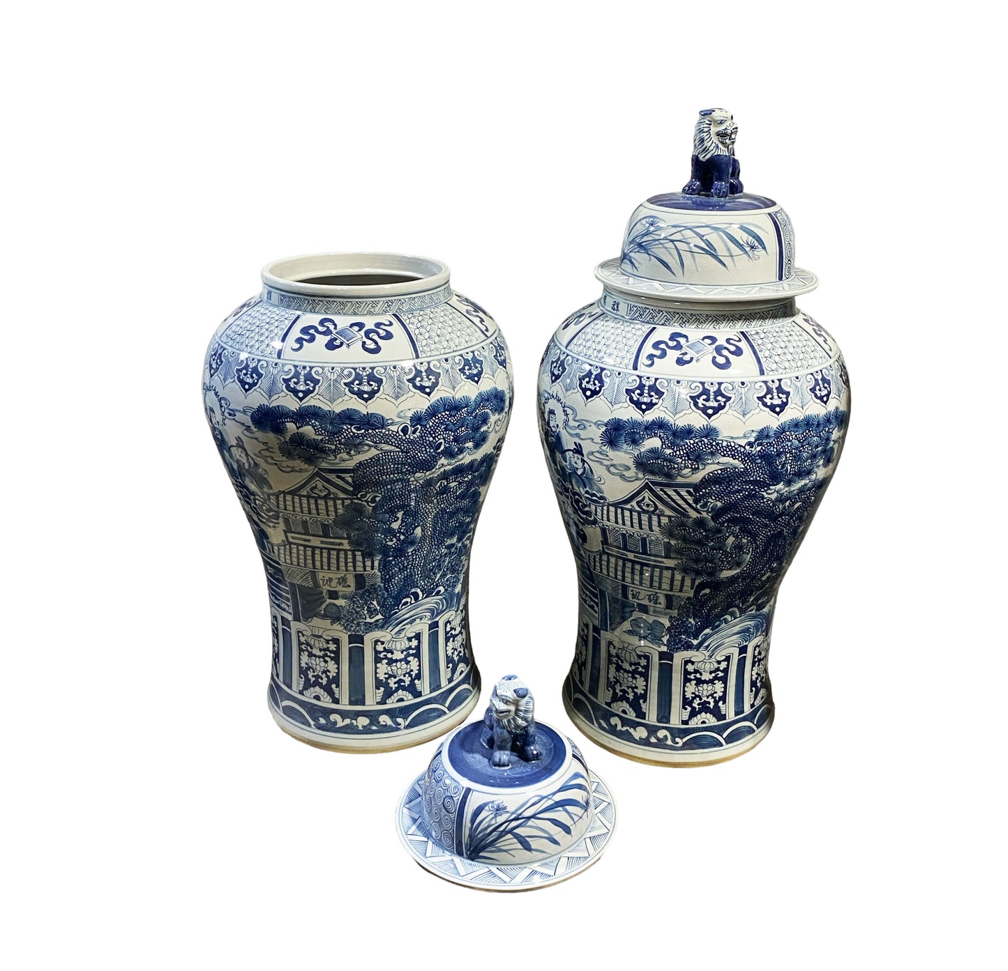 #6151 Mansion Size Chinoiserie Blue and White Porcelain Ginger Jars 47" H S/2