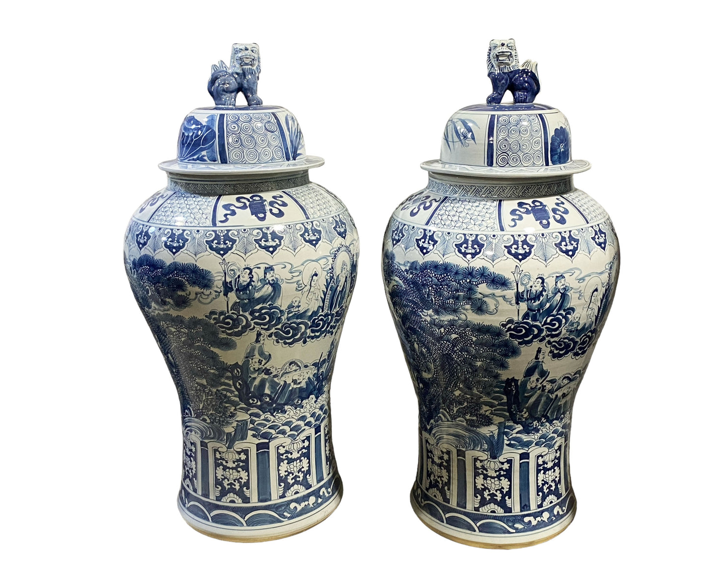 #6151 Mansion Size Chinoiserie Blue and White Porcelain Ginger Jars 47" H S/2
