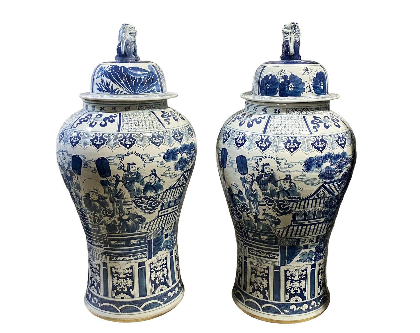 #6151 Mansion Size Chinoiserie Blue and White Porcelain Ginger Jars 47" H S/2