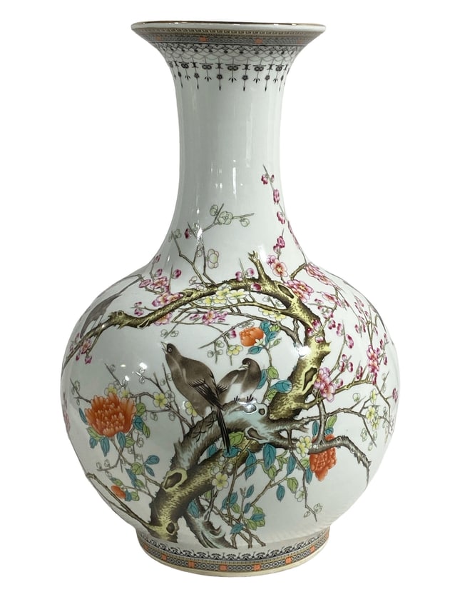 # 3478 Large Chinoiserie Porcelain Onion Shaped Vase 22.5" H