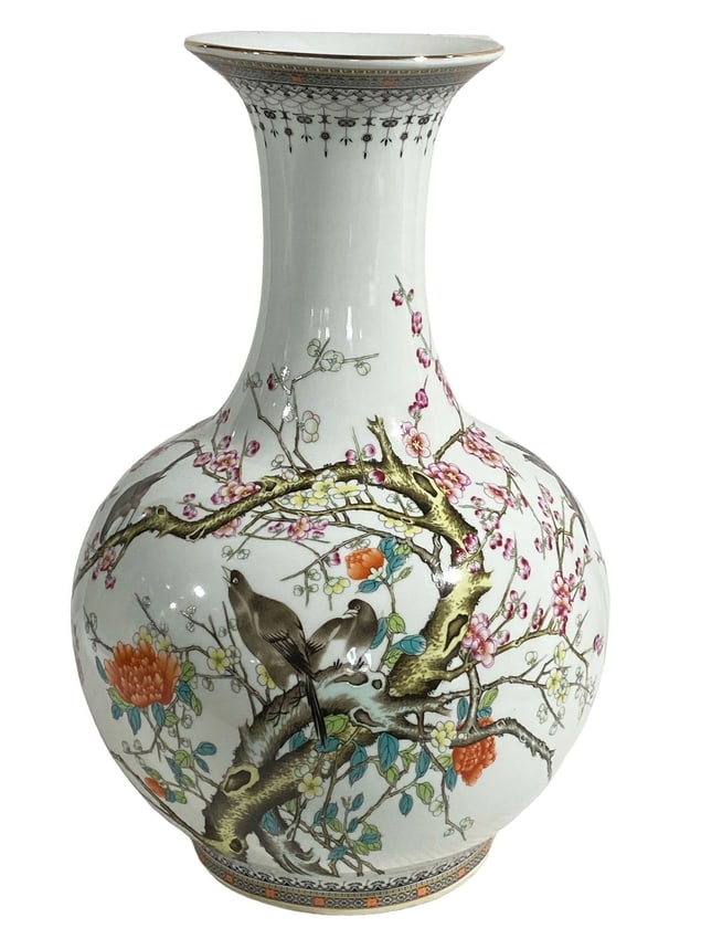 # 3478 Large Chinoiserie Porcelain Onion Shaped Vase 22.5" H