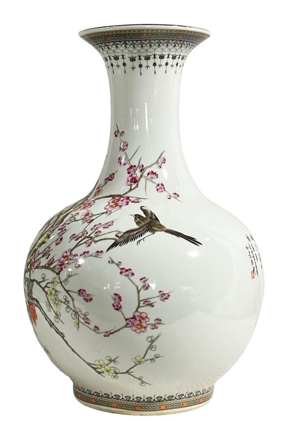 # 3478 Large Chinoiserie Porcelain Onion Shaped Vase 22.5" H