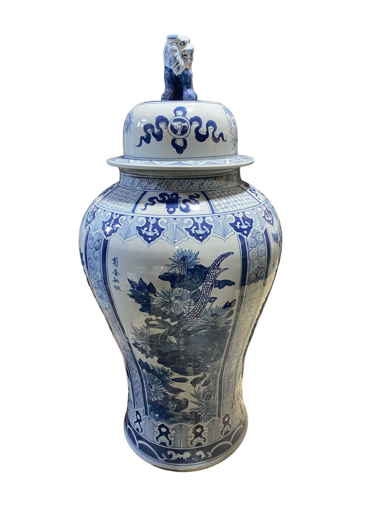 #7195/950 Mansion Size Chinoiserie B & W Porcelain Landscape Ginger Jar 47" H
