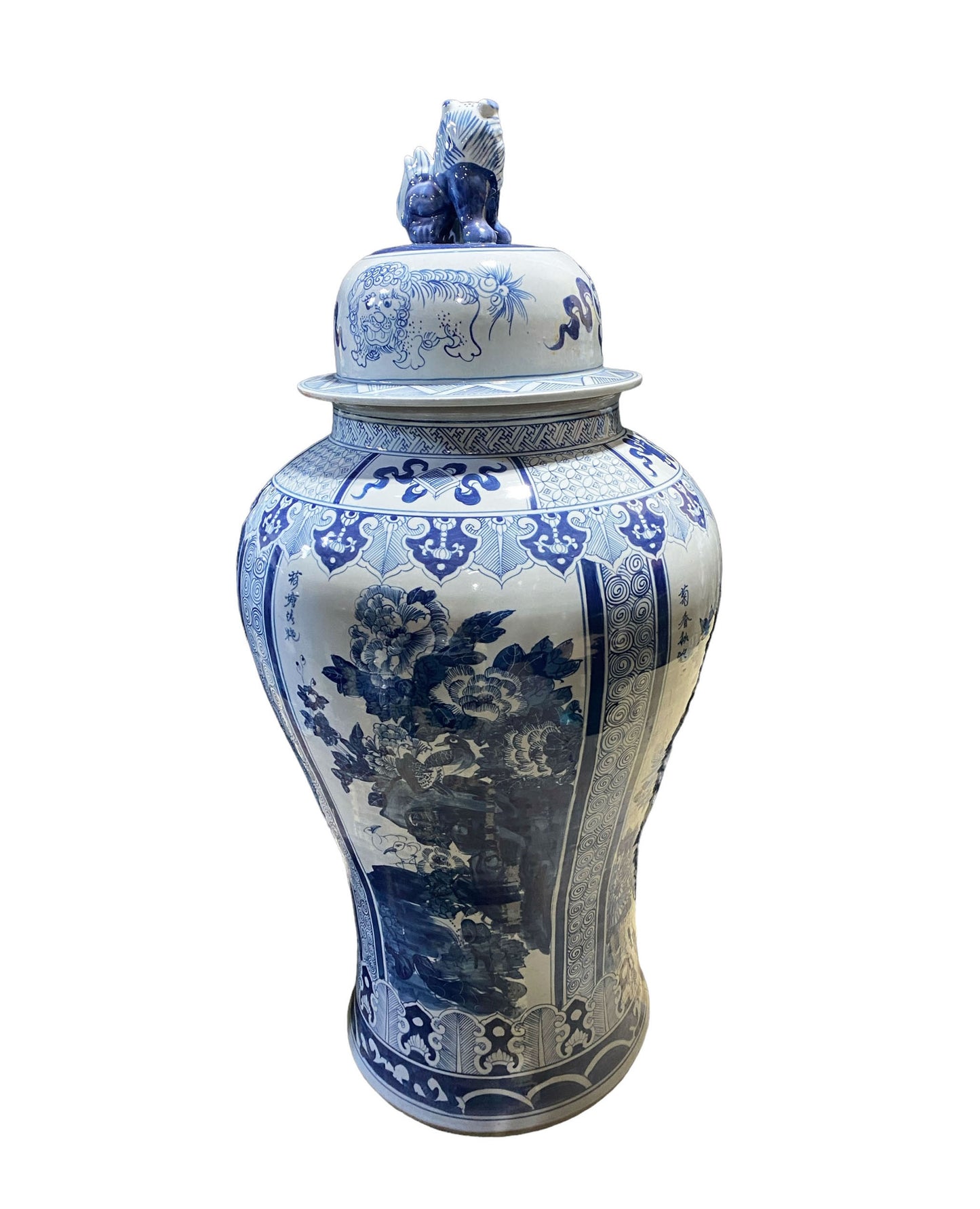 #7195/950 Mansion Size Chinoiserie B & W Porcelain Landscape Ginger Jar 47" H