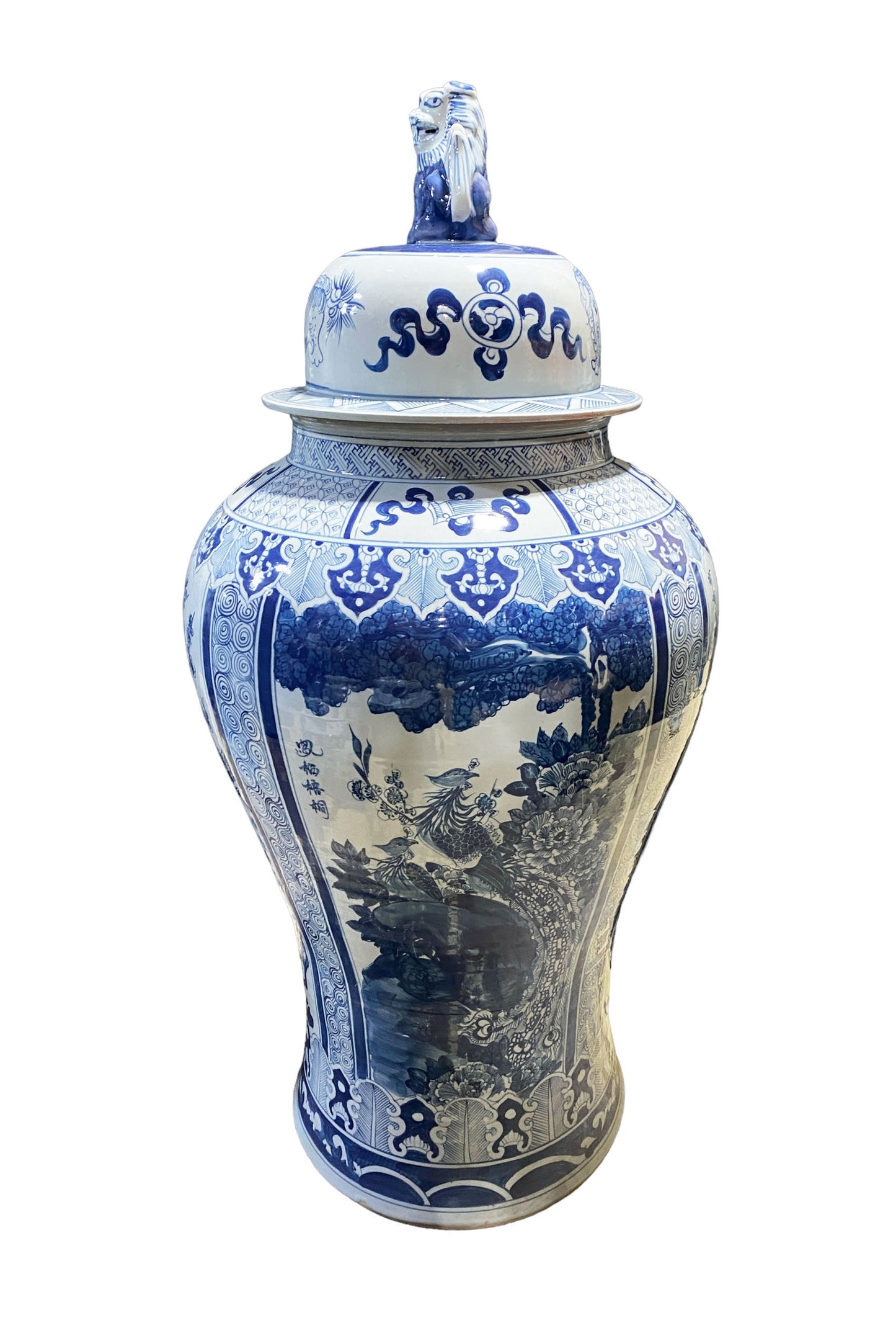 #7195/950 Mansion Size Chinoiserie B & W Porcelain Landscape Ginger Jar 47" H