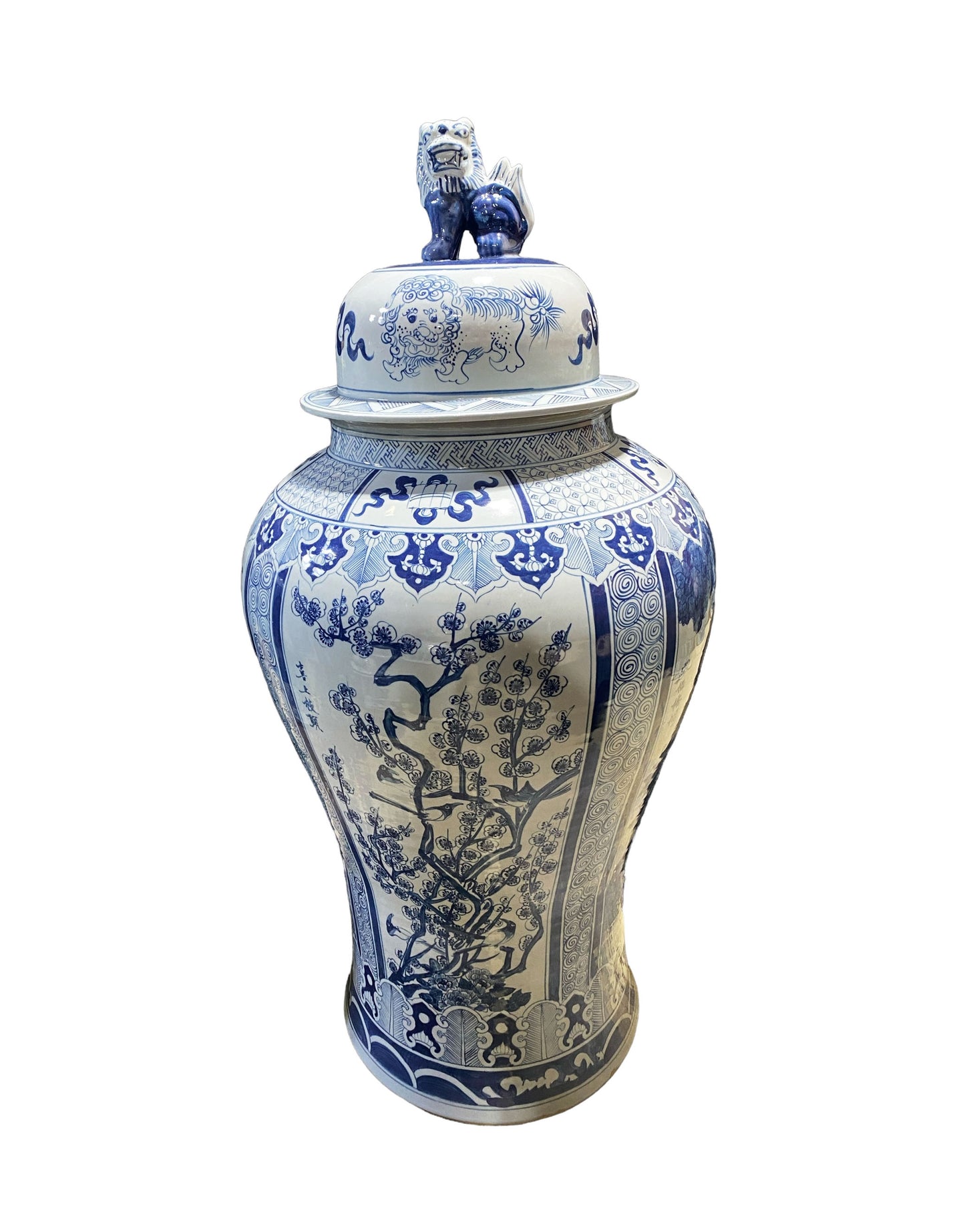 #7195/950 Mansion Size Chinoiserie B & W Porcelain Landscape Ginger Jar 47" H