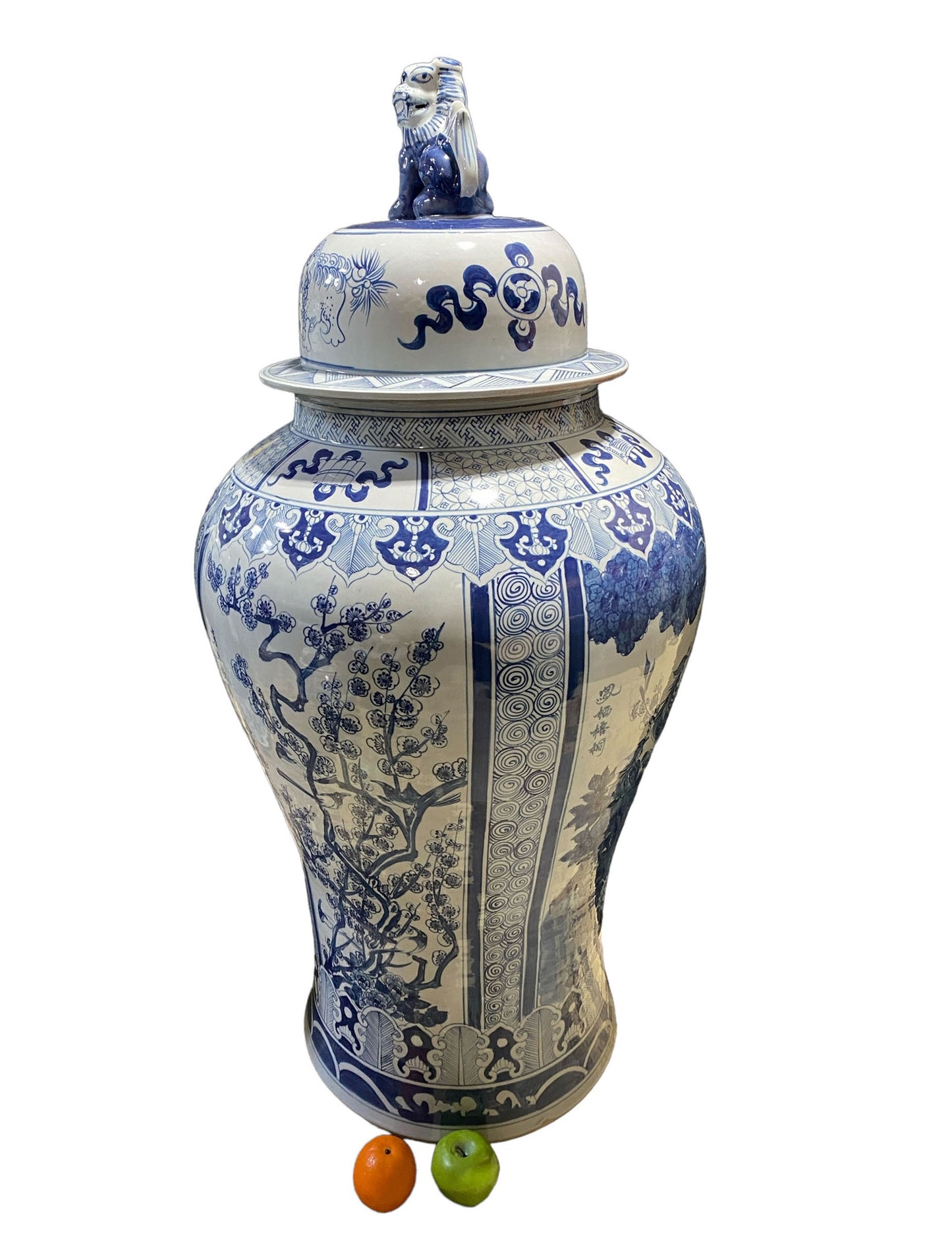 #7195/950 Mansion Size Chinoiserie B & W Porcelain Landscape Ginger Jar 47" H