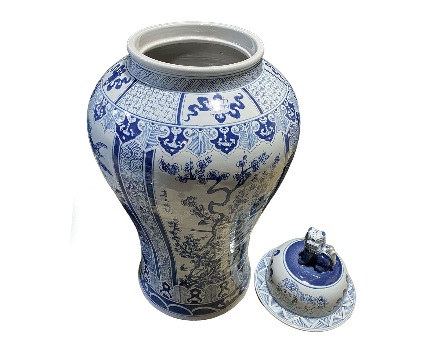 #7195/950 Mansion Size Chinoiserie B & W Porcelain Landscape Ginger Jar 47" H