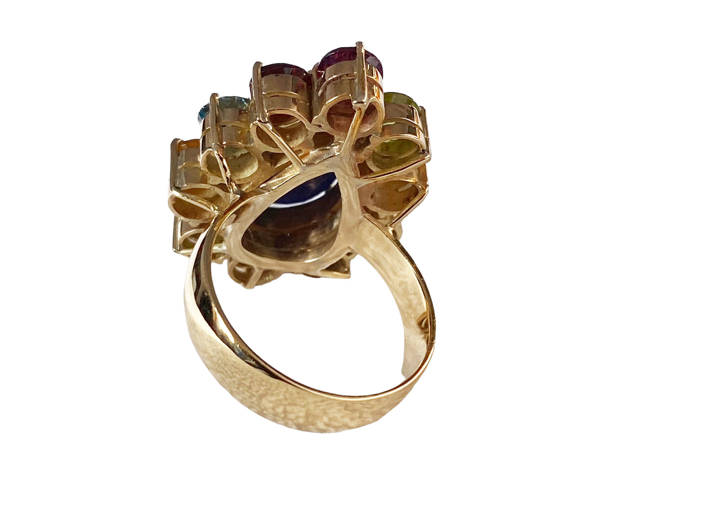 #881 Superb 18K Gold Sapphire Ring w / Assorted colored Brazilian stones 4.60 carats
