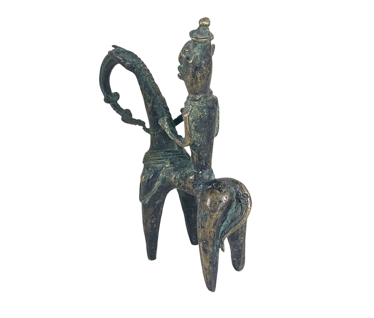 #673 Superb African Dogon Bronze Horseman Cast Handmade Mali 6" W by 7.25" H
