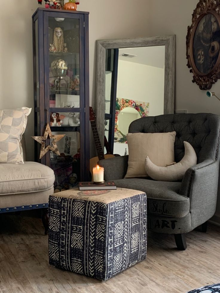 #7080 Custom Made Malian Vintage Mud Cloth Bogolan Textile Ottoman