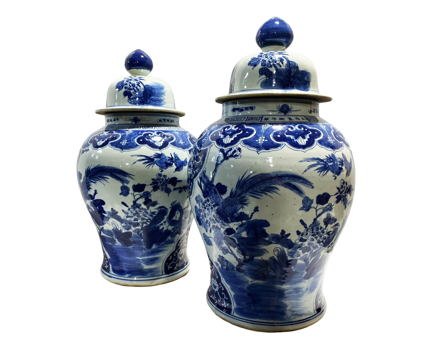 #7273 Large Chinoiserie Blue and White Ginger Jars 22.5" H