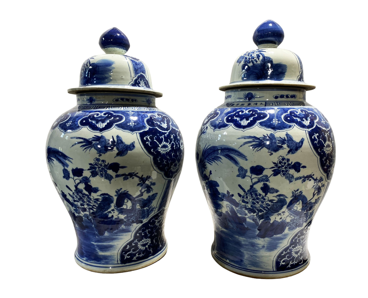 #7273 Large Chinoiserie Blue and White Ginger Jars 22.5" H