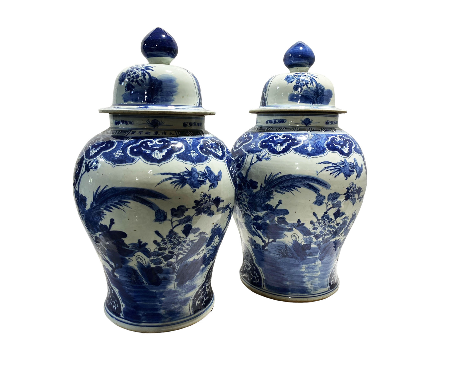 #7273 Large Chinoiserie Blue and White Ginger Jars 22.5" H