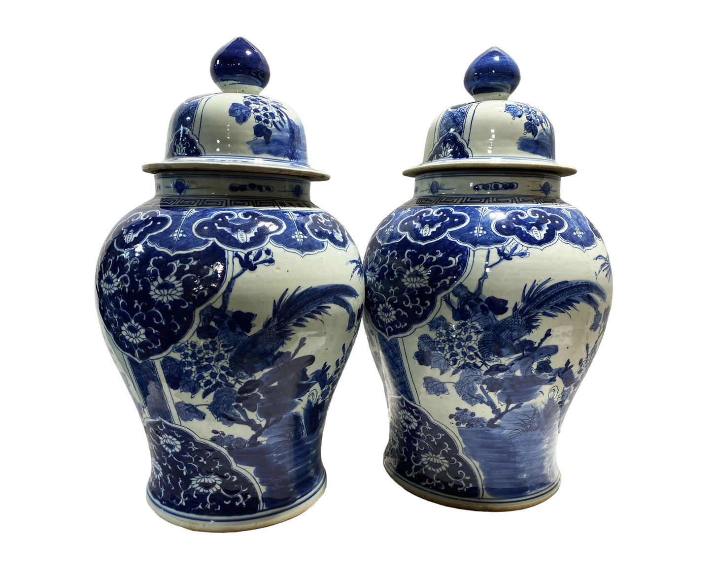 #7273 Large Chinoiserie Blue and White Ginger Jars 22.5" H