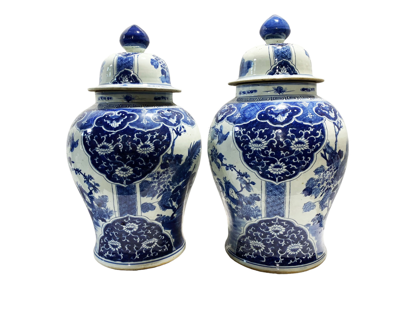 #7273 Large Chinoiserie Blue and White Ginger Jars 22.5" H