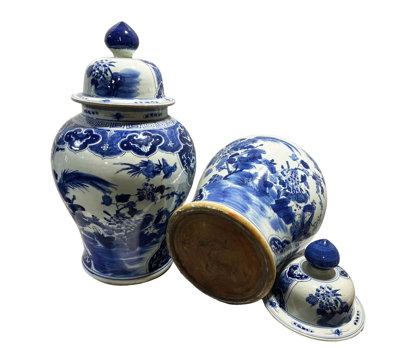 #7273 Large Chinoiserie Blue and White Ginger Jars 22.5" H