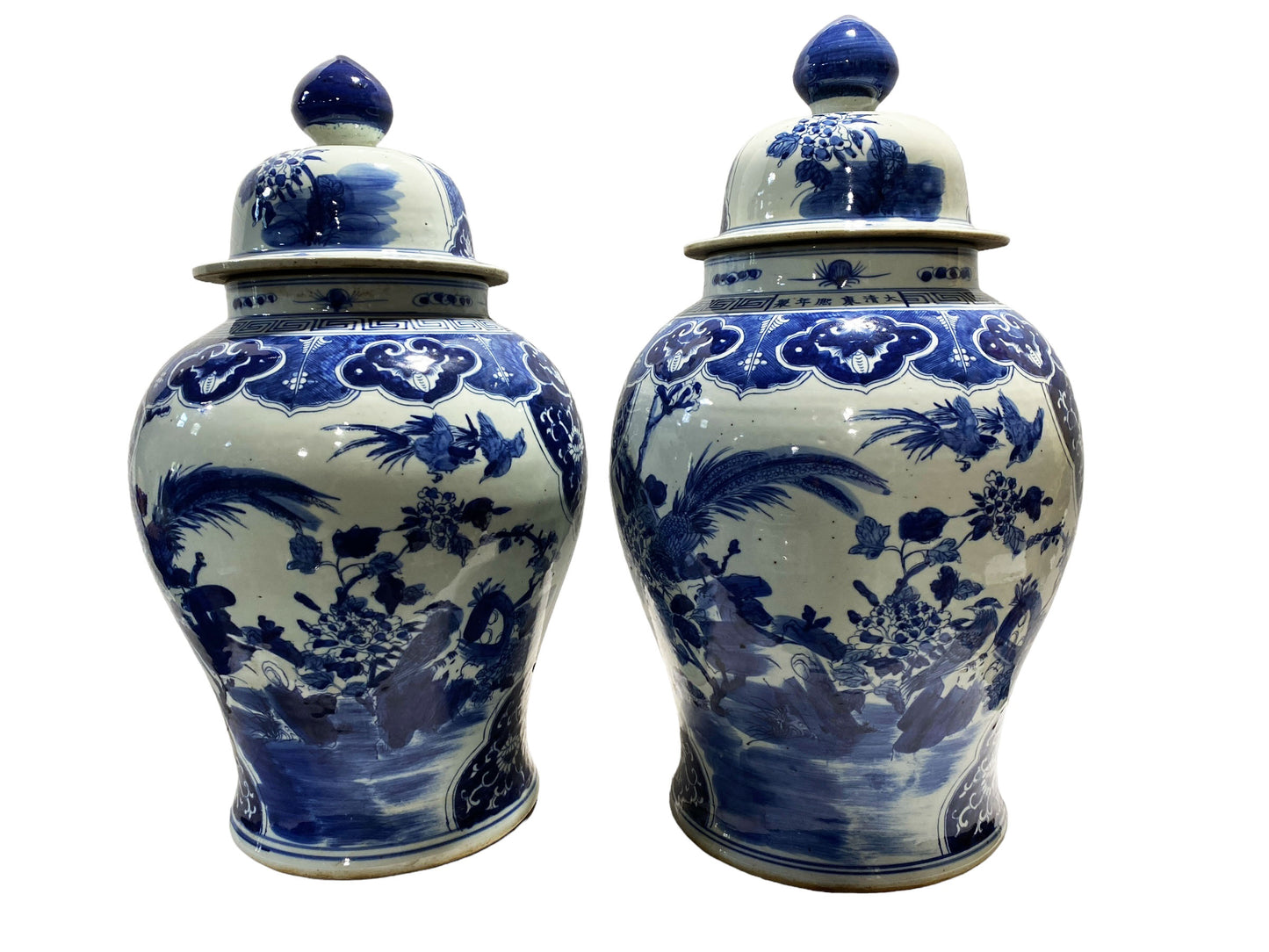 #7273 Large Chinoiserie Blue and White Ginger Jars 22.5" H