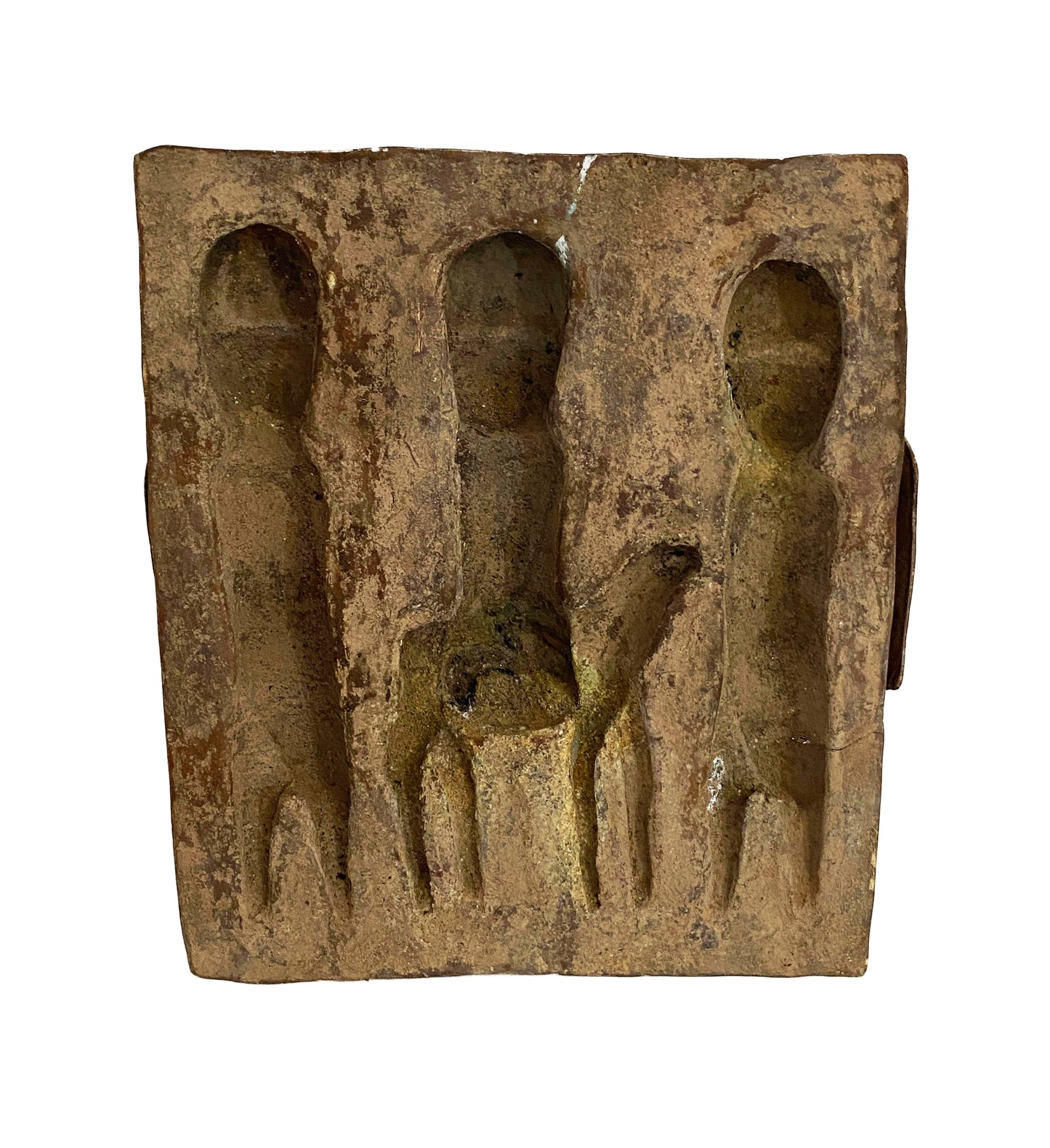 #3925 African Benin Bronze Plaque W/ Warriors 13.25" H
