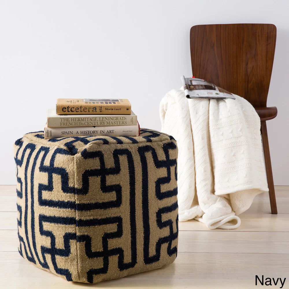 #640Custom Made African Black &White Vintage Malian Mud Cloth Ottoman 17" H