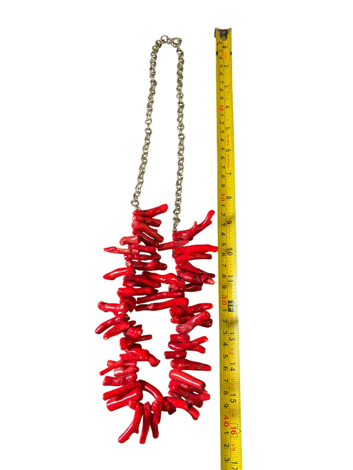 #993 Vintage Natural Red Coral Branch Necklace w/Silver Chain