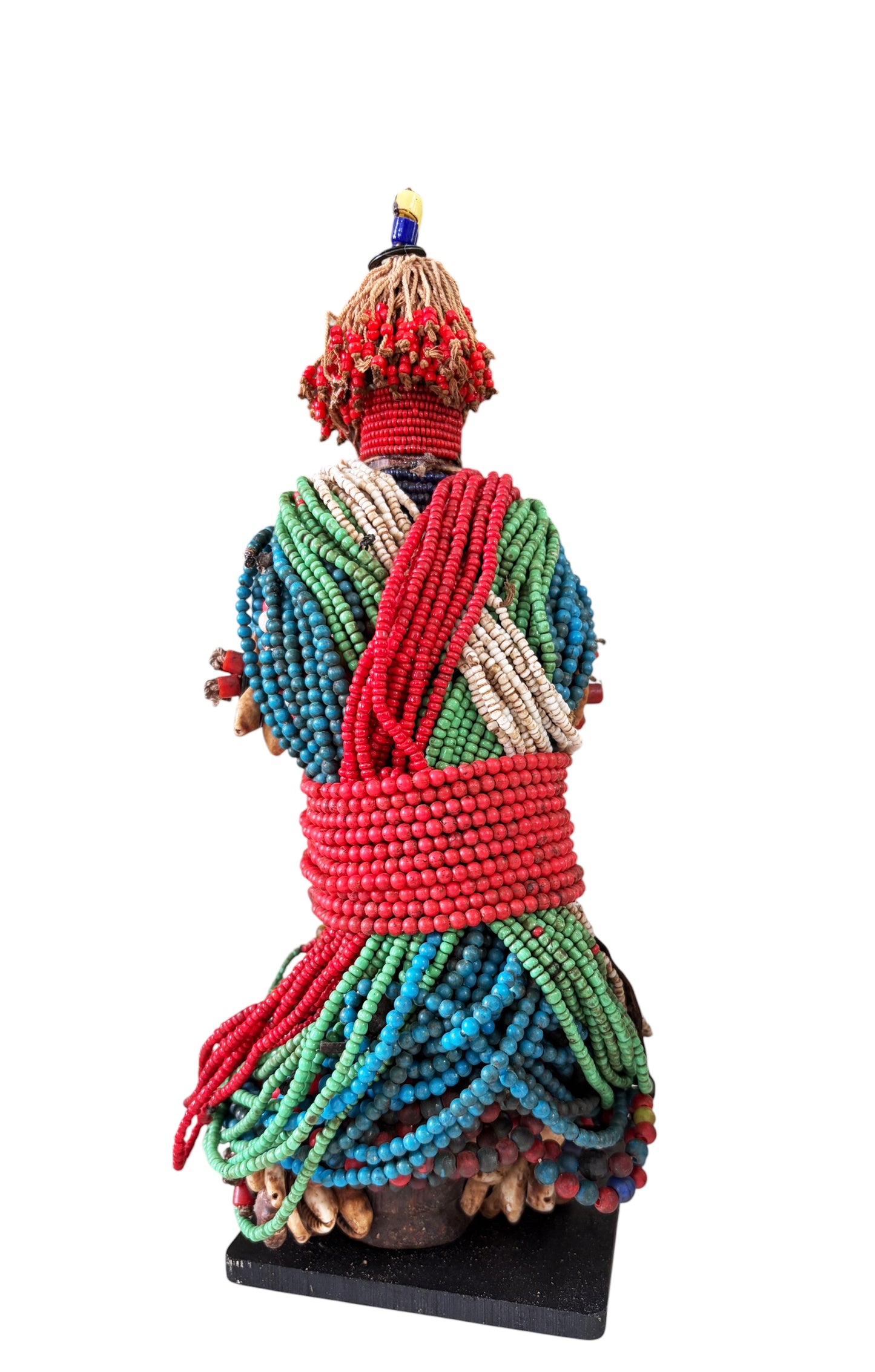 #1228 Vintage African Beaded Fali Namji Fertility Doll Cameroon w/Stand 11.5" H
