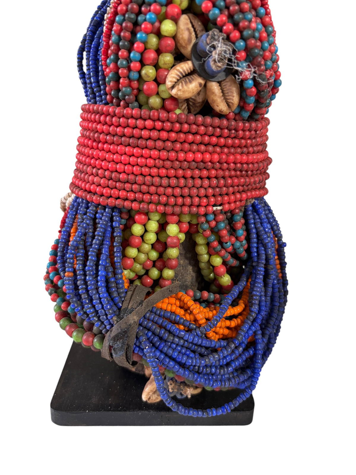 #1227 Vintage African Beaded Fali Namji Fertility Doll Cameroon w/Stand 11" H
