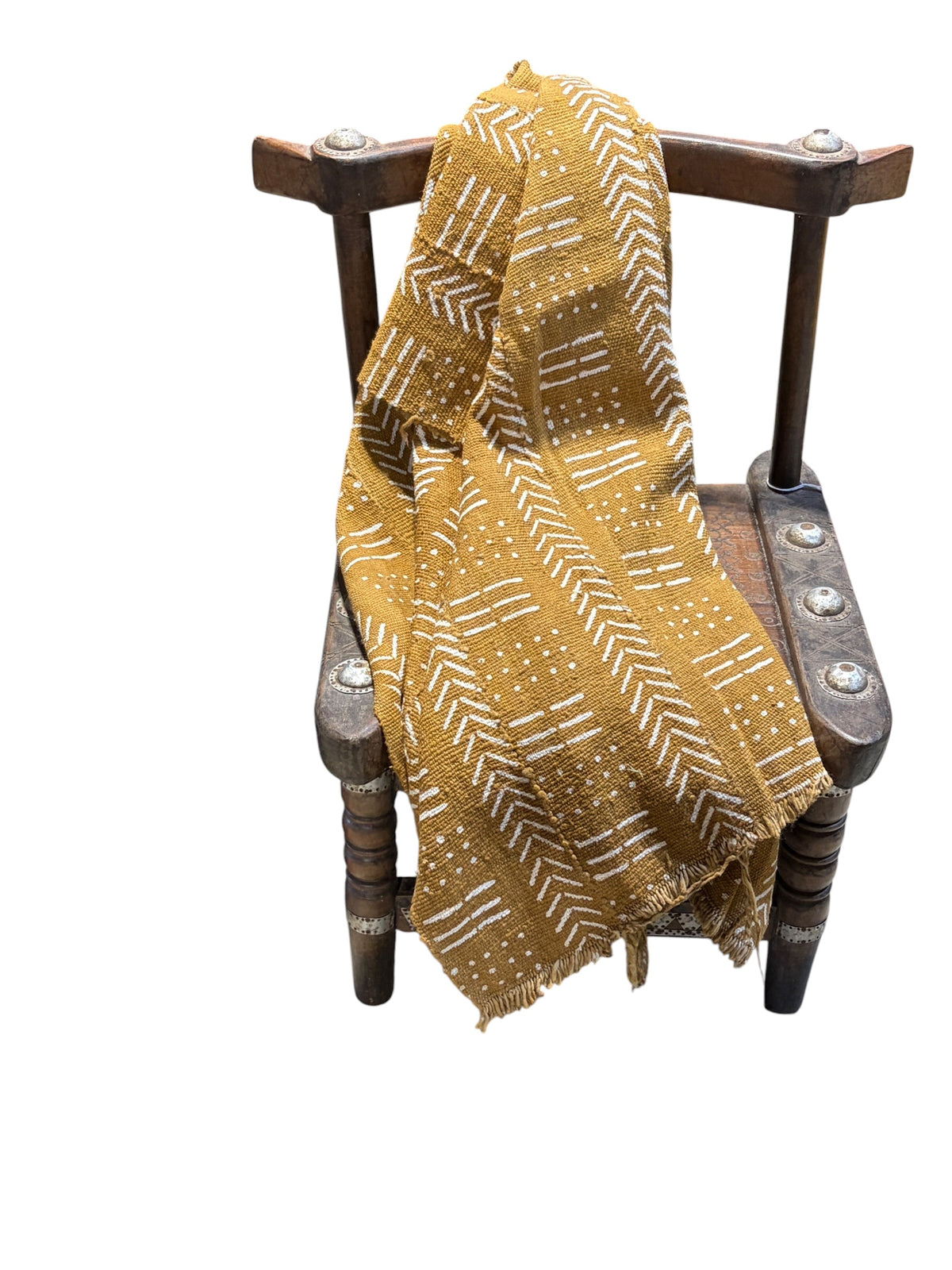 #7427A/203 African Large Mustard & White Mud Cloth Textile Mali 64" by 39"