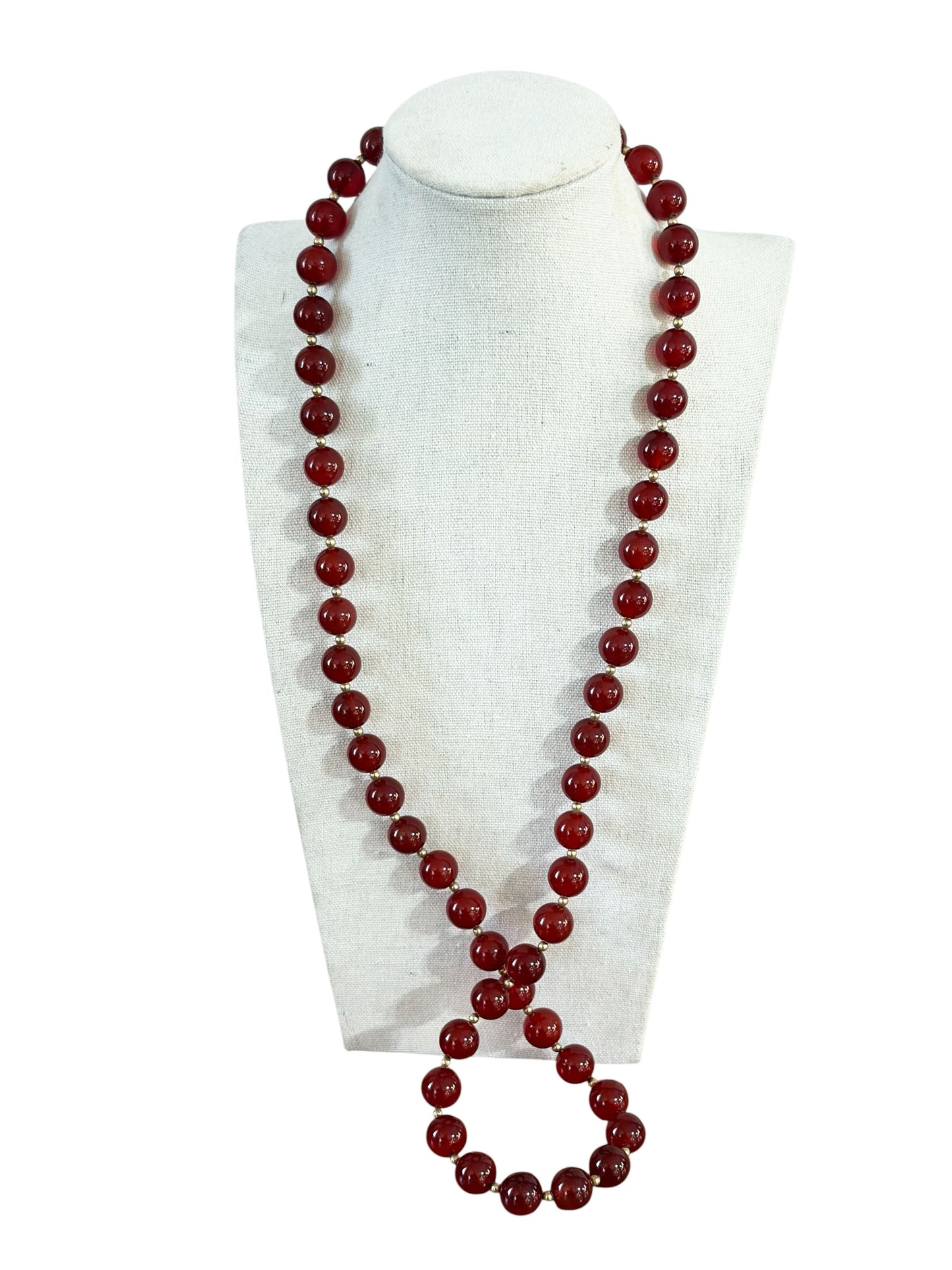 #134 Vintage Carnelian Stone and gold beads Necklace 15" H