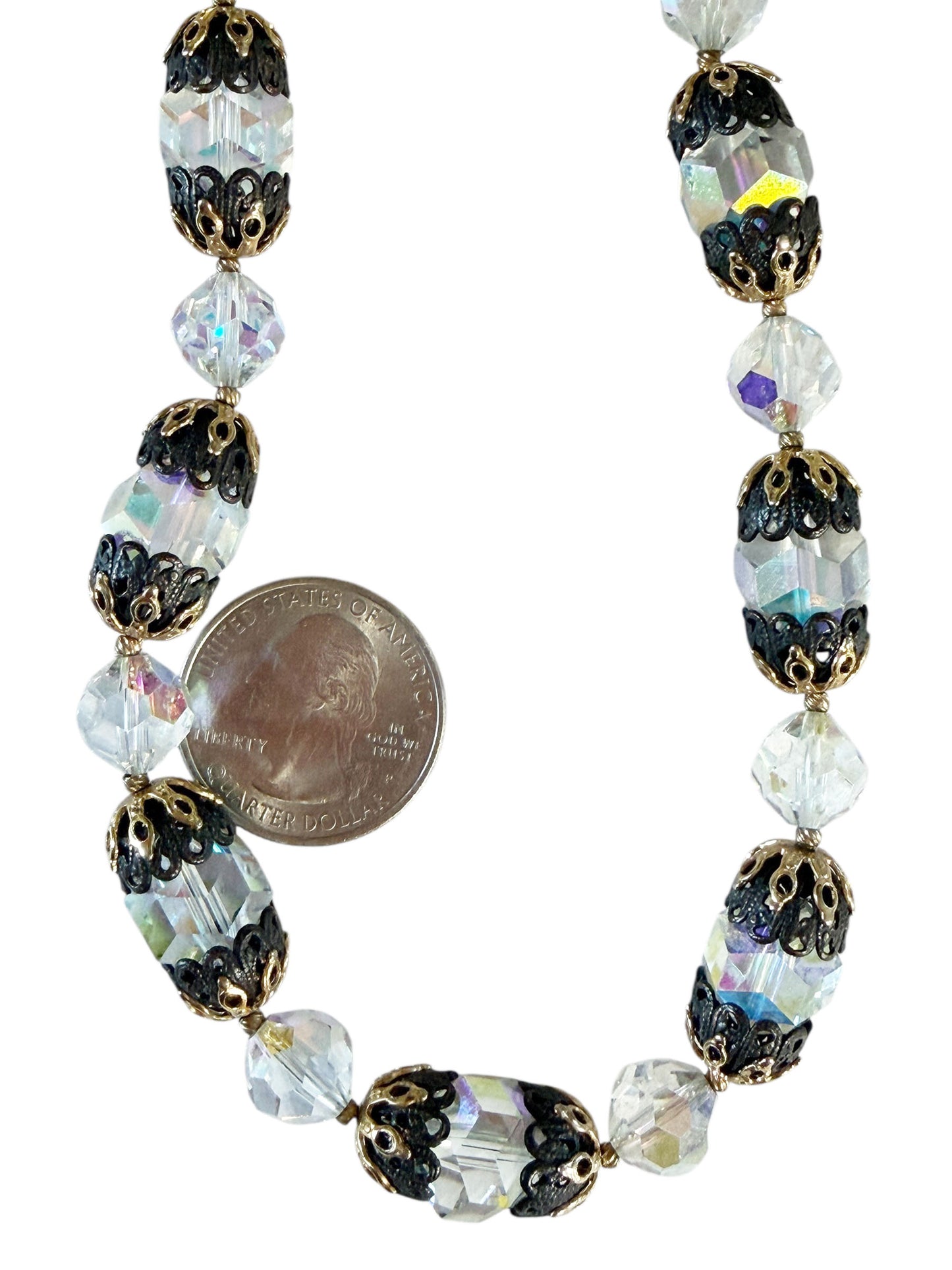 #61 Vintage Czech Cristal Necklace with gold Tone chain