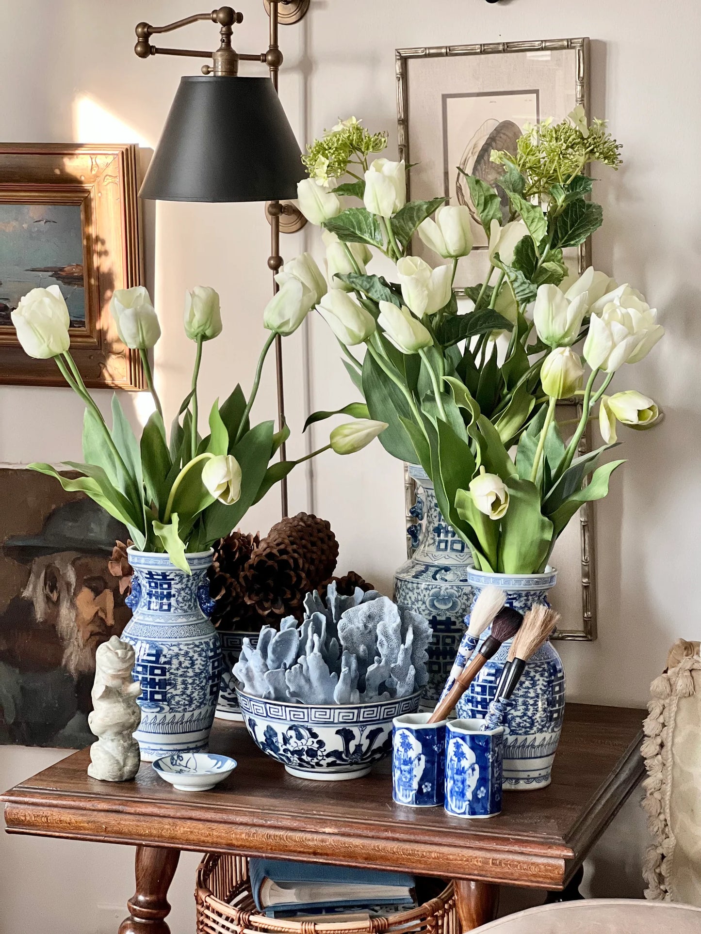 #7248 Chinoiserie Blue and White Porcelain Ginger Jars -Pair 19" H