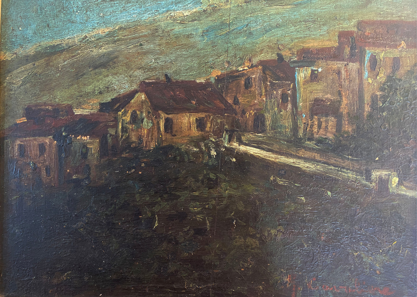 #7296 Old Oil On Wood Painting by the Brazilian Artist Jose Cavaliere