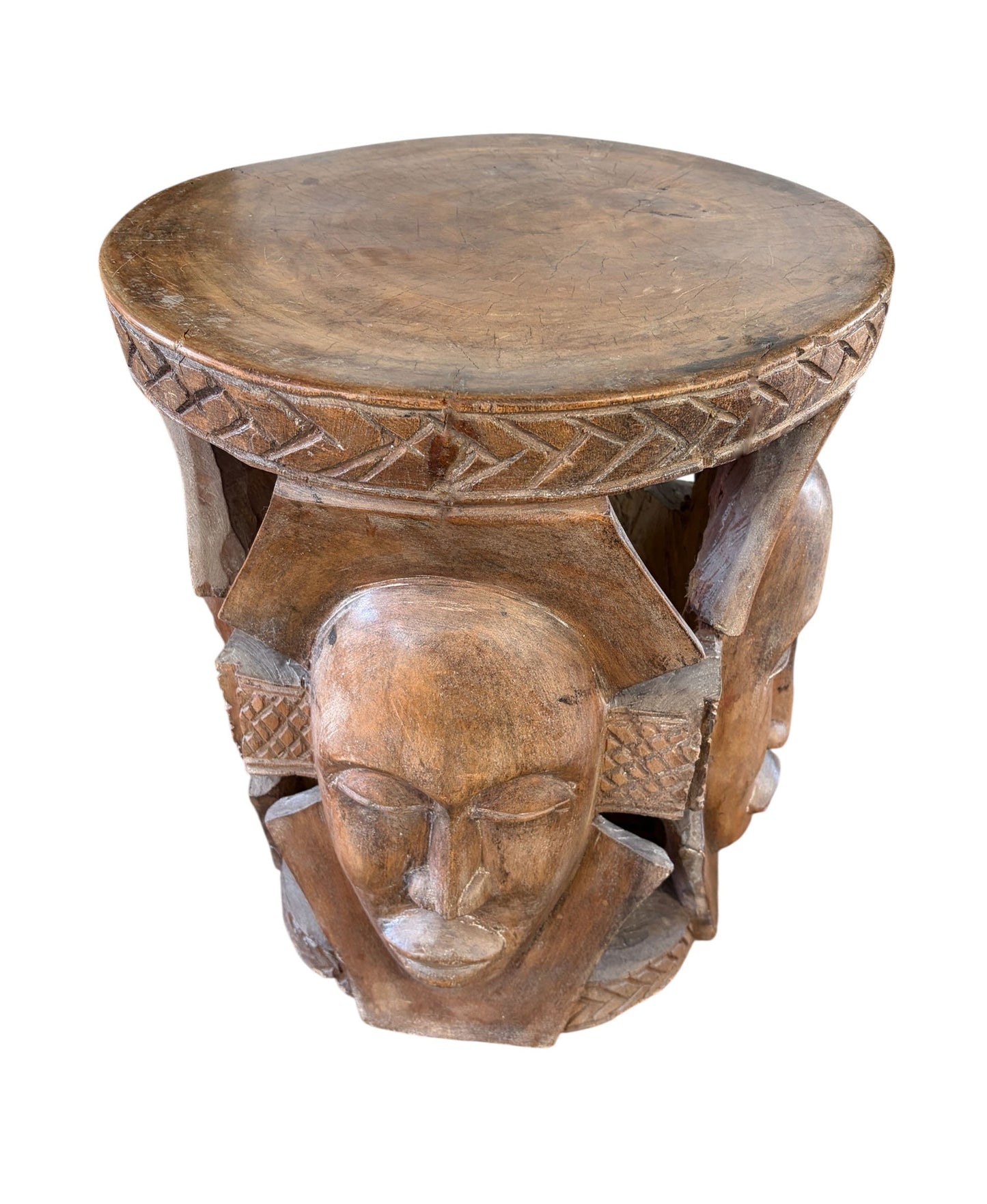 #5946 Superb LG African Carved wood Baga Stool/Table Guinea 19" H