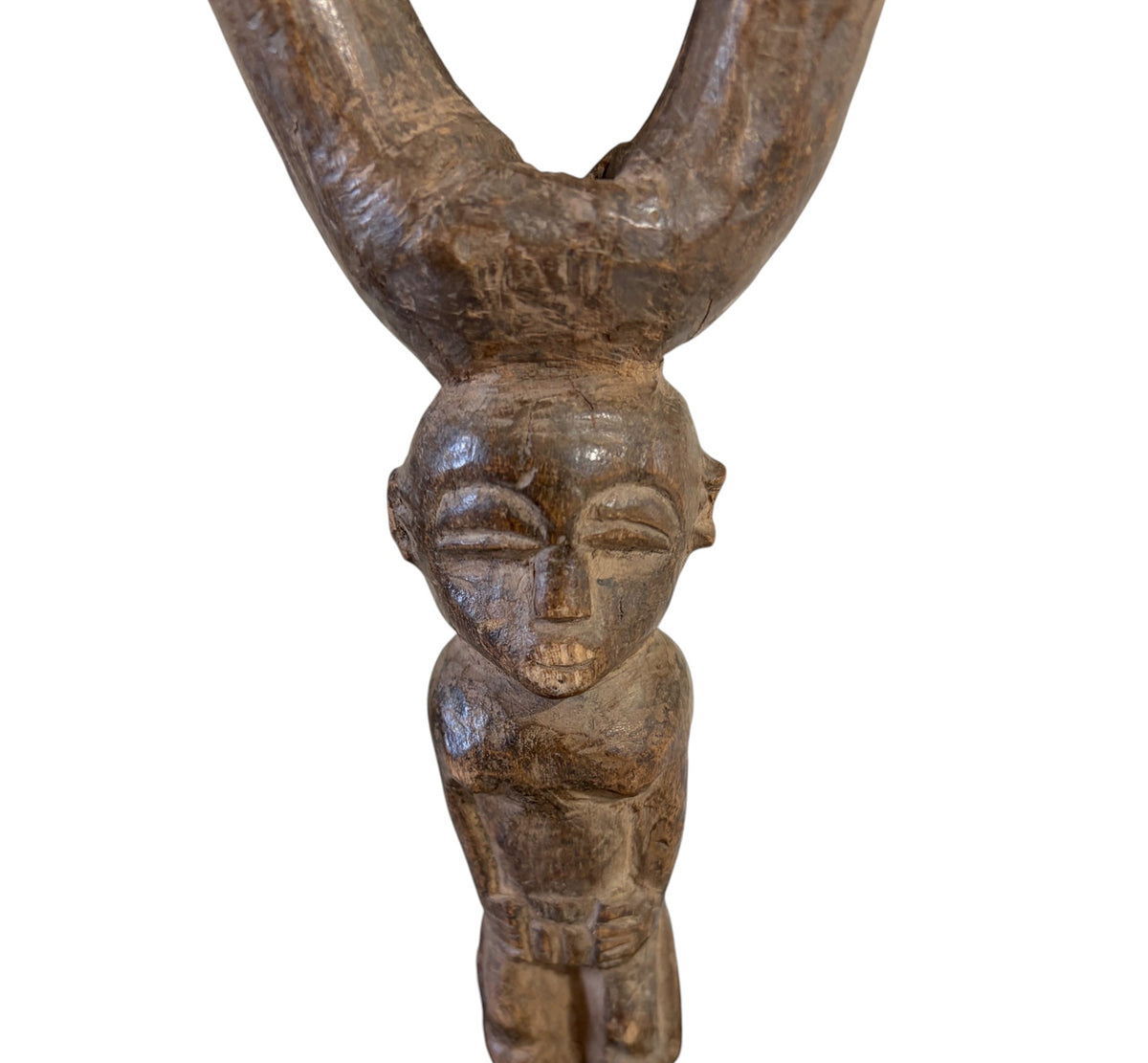#6482/100 Vintage unique old Lobi Figural Sling shot Burkina Faso African 9.25" H w/Stand