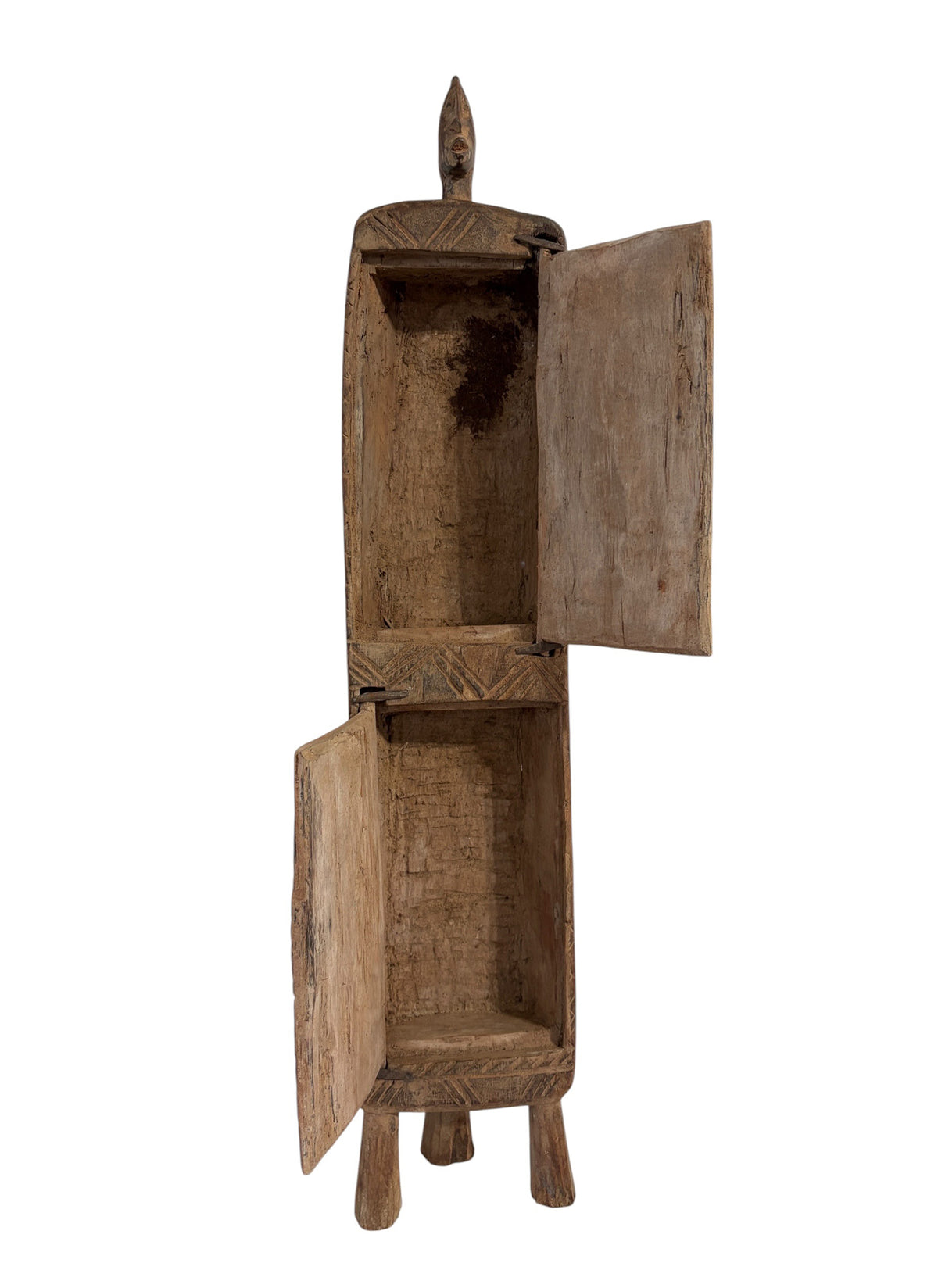 #1305 Lg Vintage Unique Dogon Hand Carved Wooden Box Mali 25" H