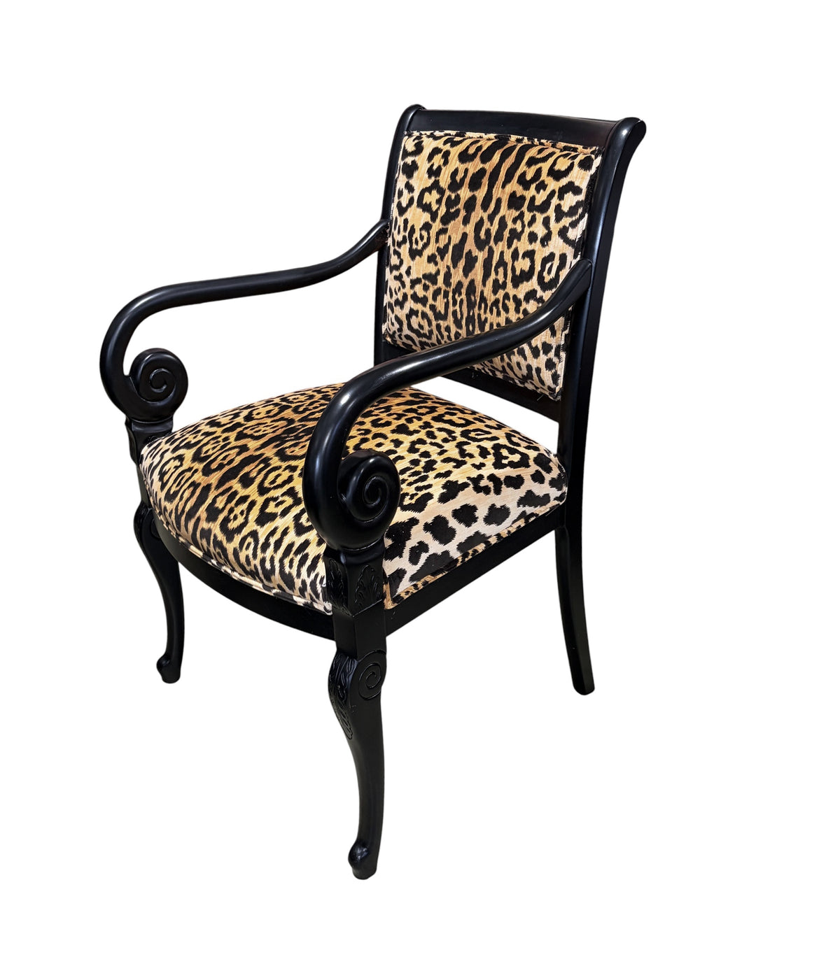 #222 Vintage French Style Black Lacquer Wood Chair W/Animal Print