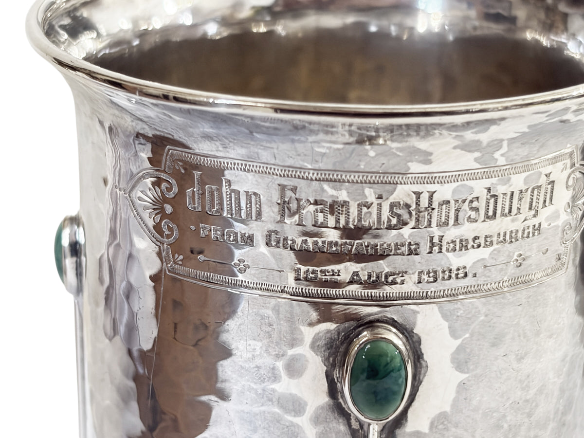#728 English Sterling silver Christening Mug Maker's Mark: A.E.J. for A.E. Jones.3.25" H