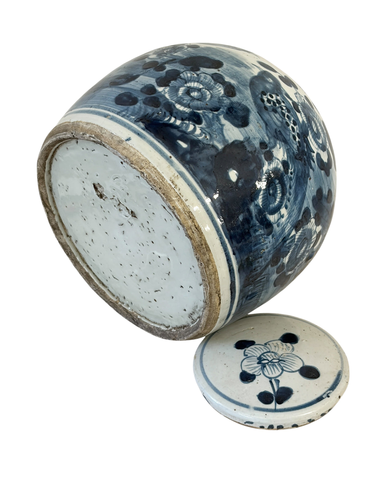#3789 Vintage Chinoiserie Blue & White Porcelain Ginger Jar W/ Swallow birds 9" H