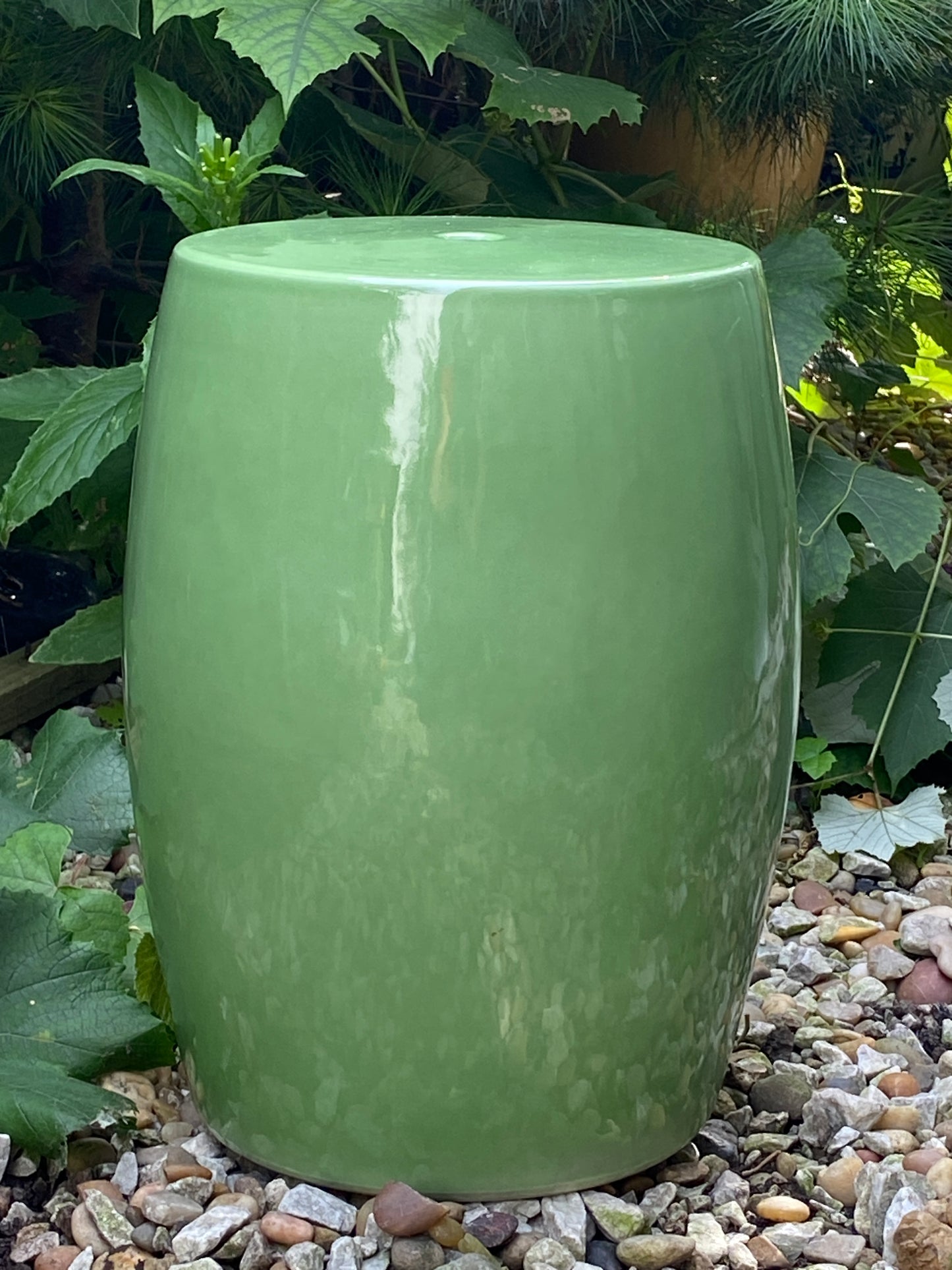 #5721 Vintage Small Chinoiserie Celadon Porcelain Garden Stool/Table 14.5" H