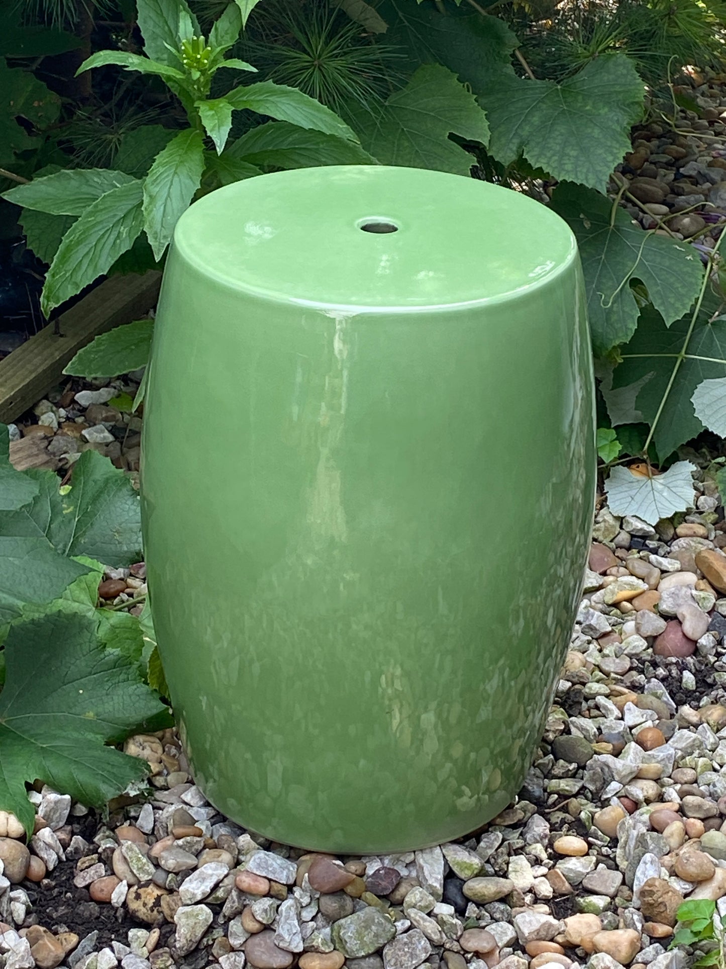 #5721 Vintage Small Chinoiserie Celadon Porcelain Garden Stool/Table 14.5" H