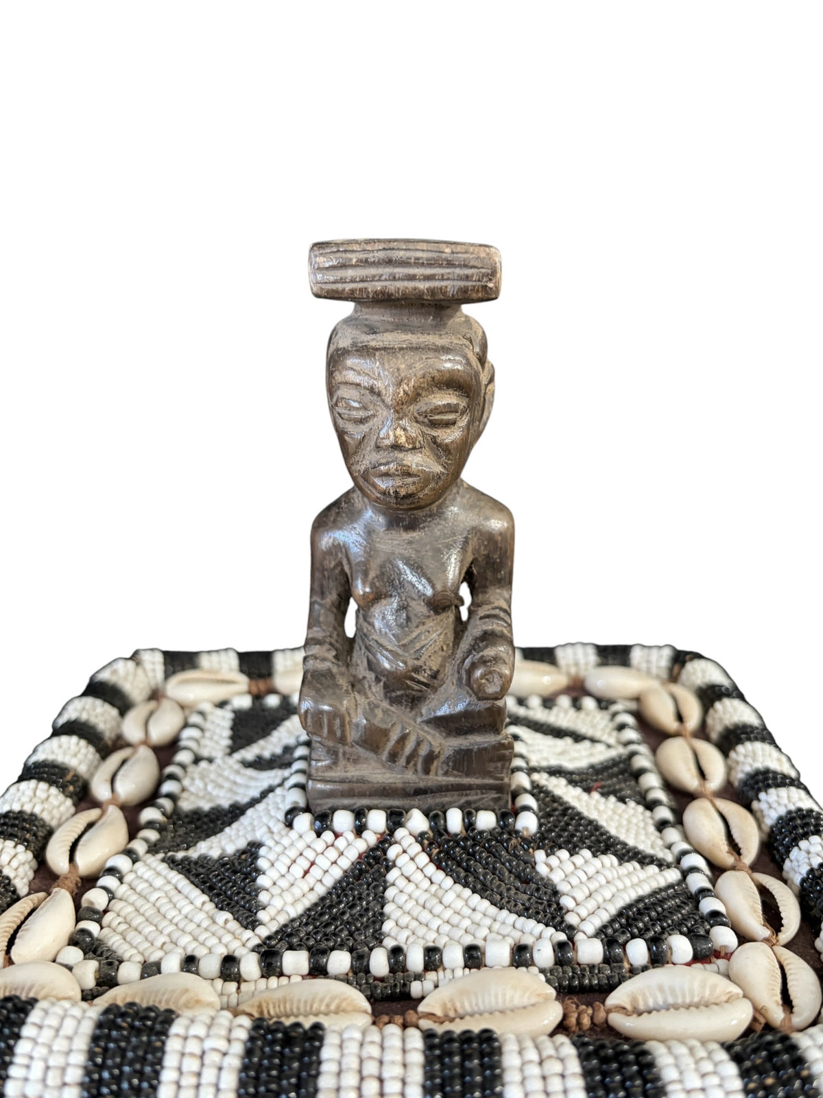 #1342 Vintage African Kuba Royal Beaded Basket Congo 21" H