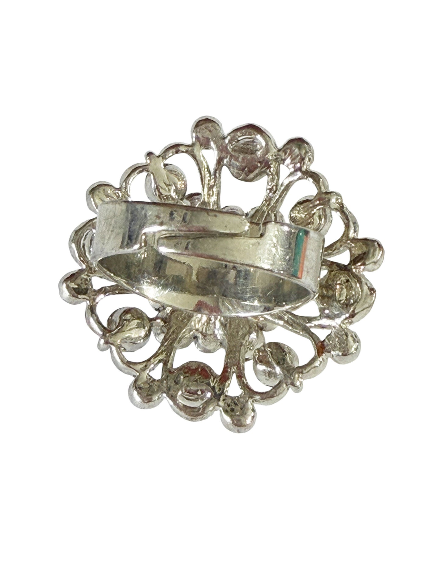 #45 Vintage Ring Rhinestone diamond & Crystal Silver tone Size 6 Resizable