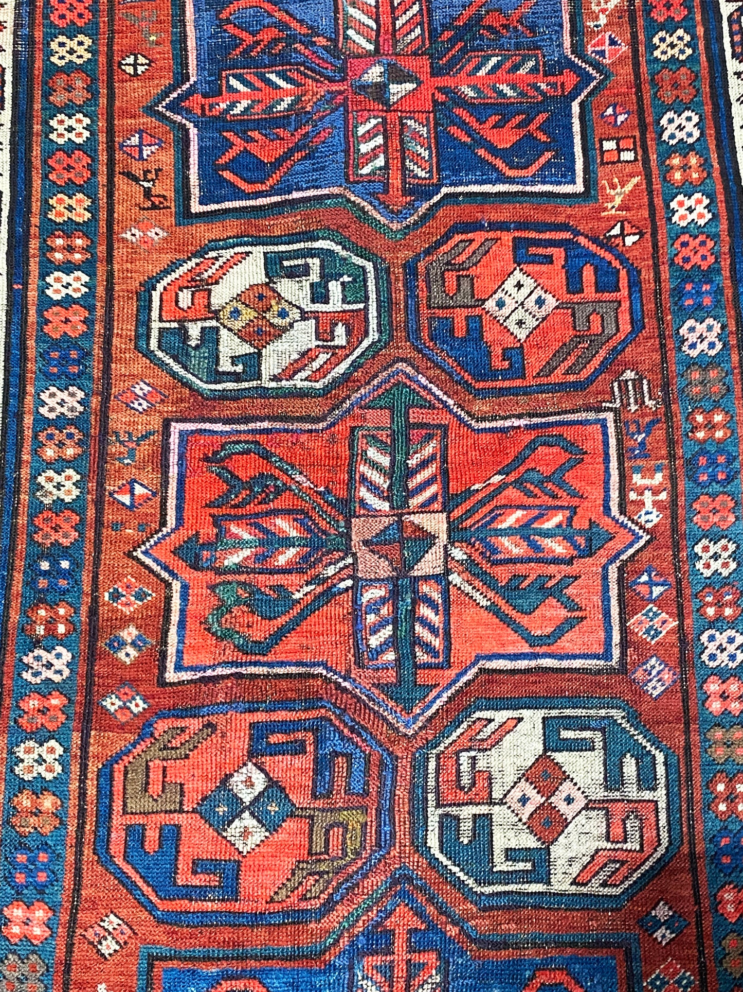 #883 19th Tribal Caucasian Handknotted wool Kazak/casak Rug