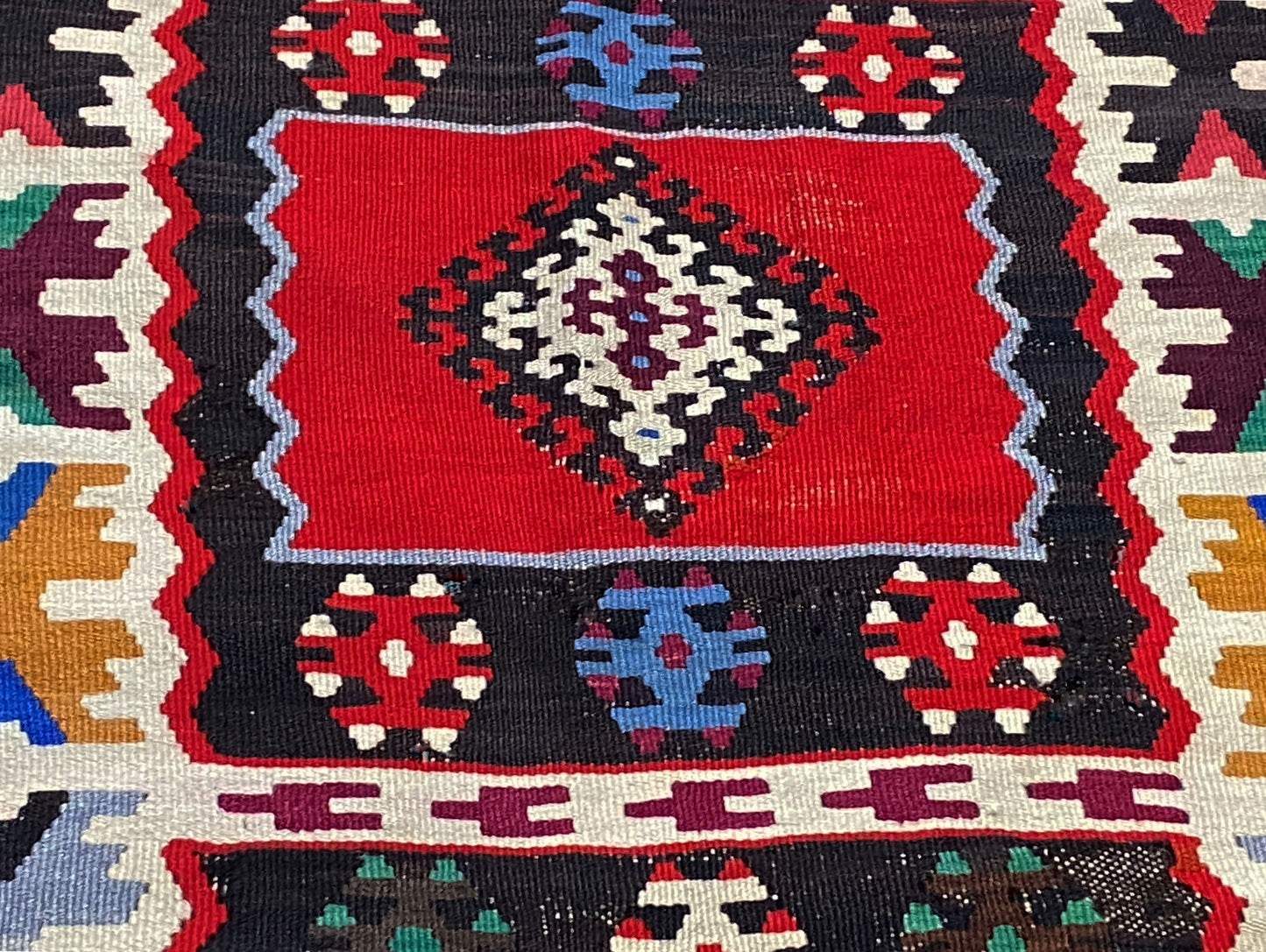 #7154 Tribal Old Hand Knotted Wool Anatolian Kilim Runner Rug, Anatolian 114"