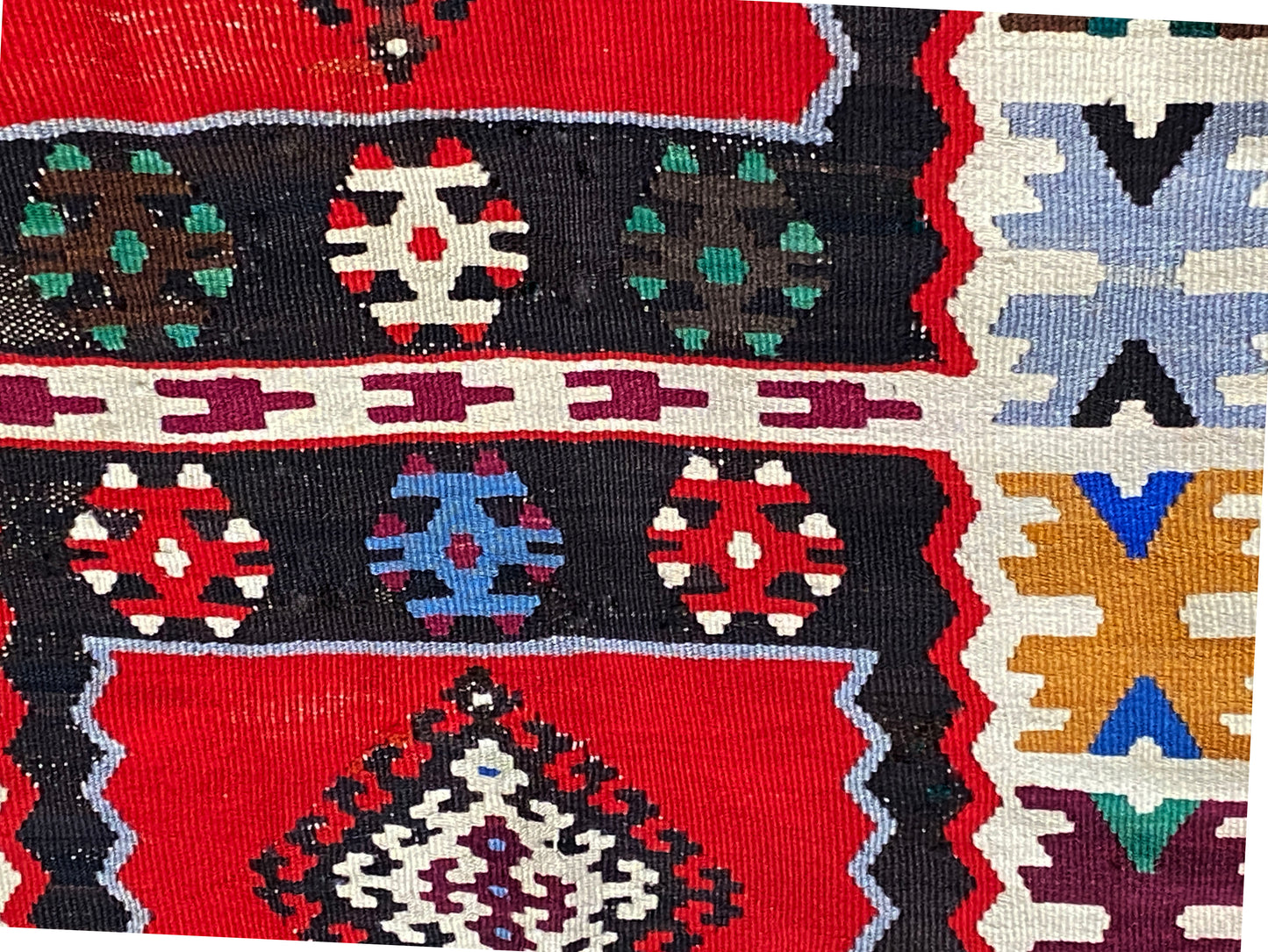 #7154 Tribal Old Hand Knotted Wool Anatolian Kilim Runner Rug, Anatolian 114"