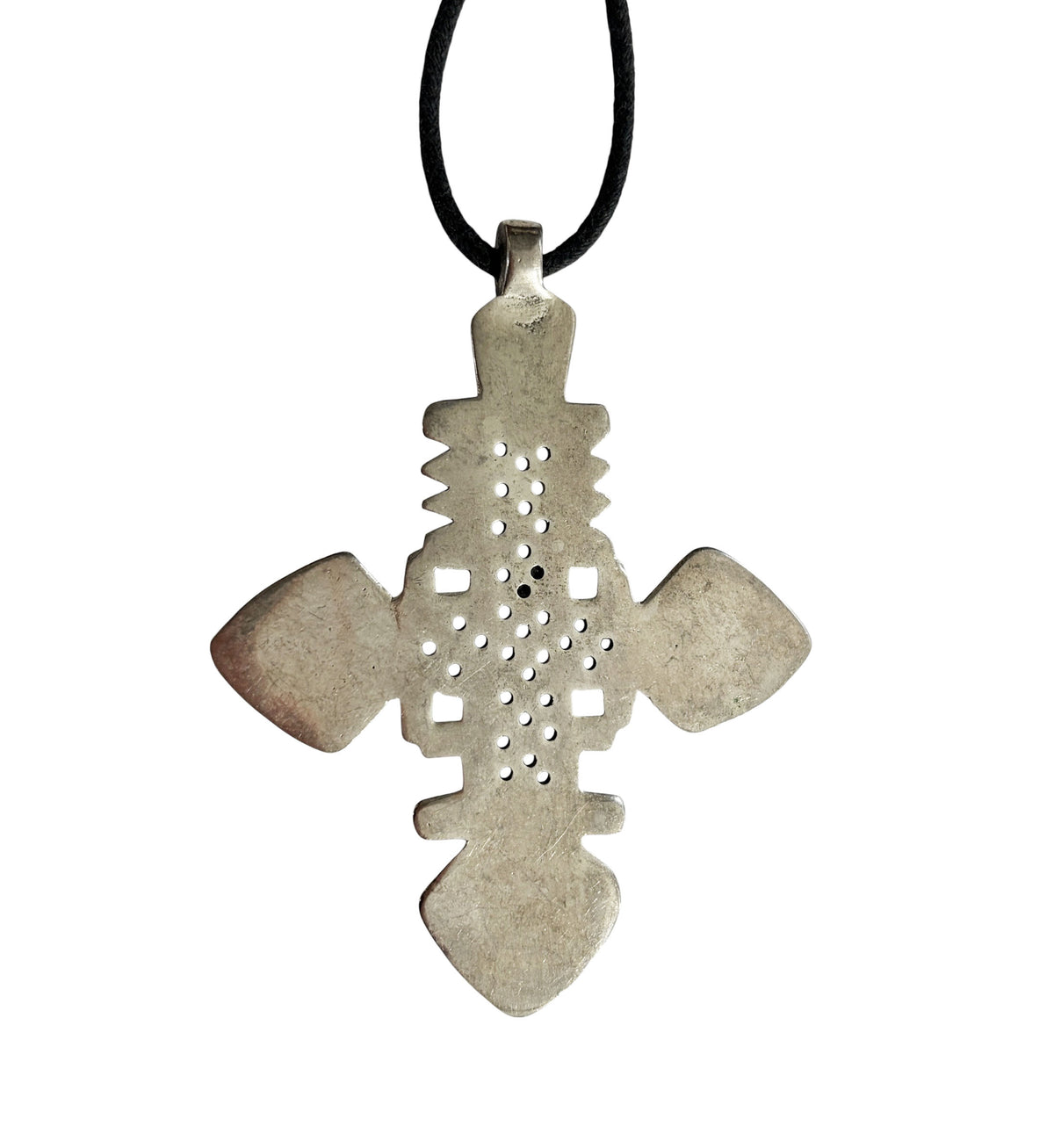 #3264 Vintage Abyssinian /Coptic Cross Pendant Ethiopian Silver 3.25" H