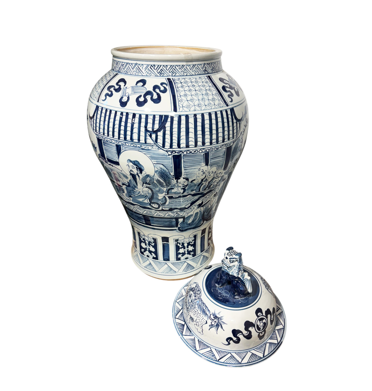 #7202 Vintage Chinese Blue and White Porcelain Palace Urn/ Ginger Jar 36" H